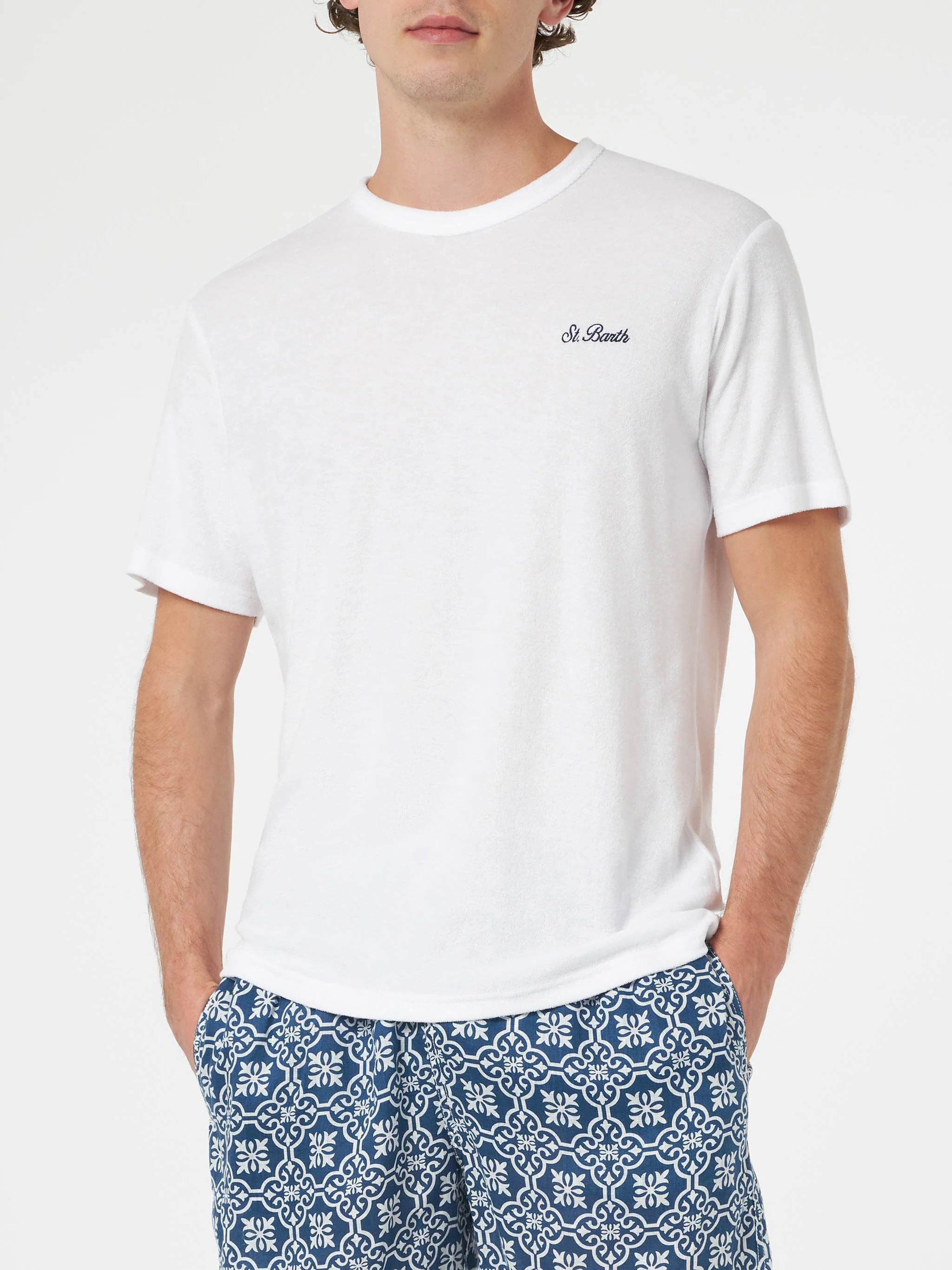 Gary herre hvid frotté-T-shirt med St. Barth-broderi