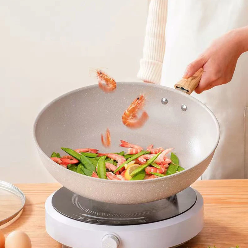 Wok antiadhésif, poêle à frire, casserole en céramique, poêle à steak, poêle à crêpes, compatible avec les plaques à induction et à gaz, ustensiles de cuisine universels, casserole
