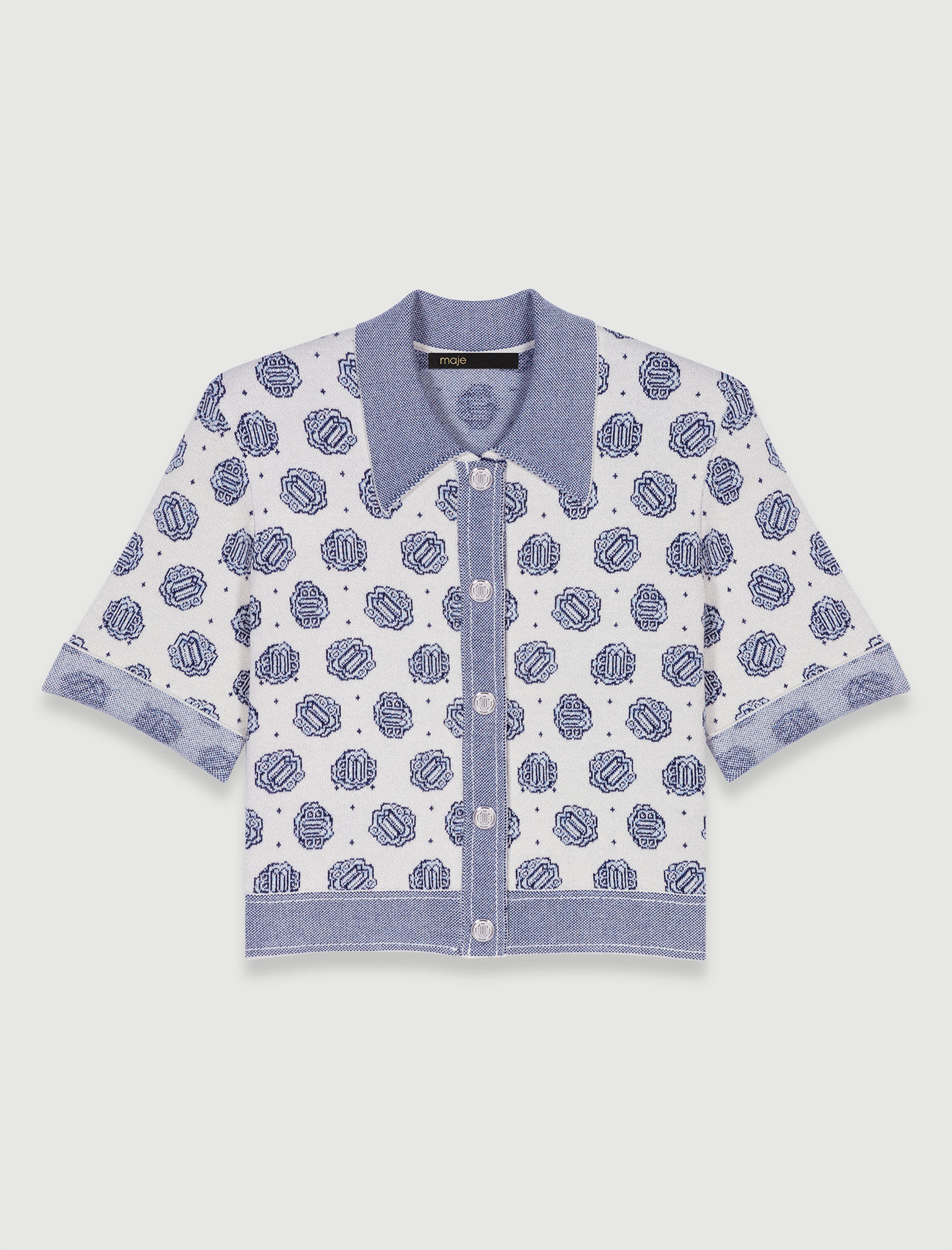 Cardigan jacquard Monogram-Monogramme Clover écru/bleu
