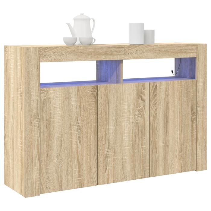Storage unit - Sonoma oak - 116 x 30 x 75 cm - 8 compartments - Multicoloured LED lighting