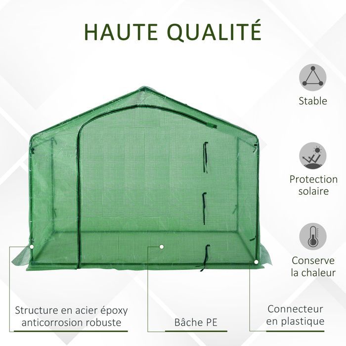 Invernadero de jardín - Outsunny - Balcón de lona reforzada de PE con puerta enrollable con cremallera - Acero - 180x100x168cm - Verde
