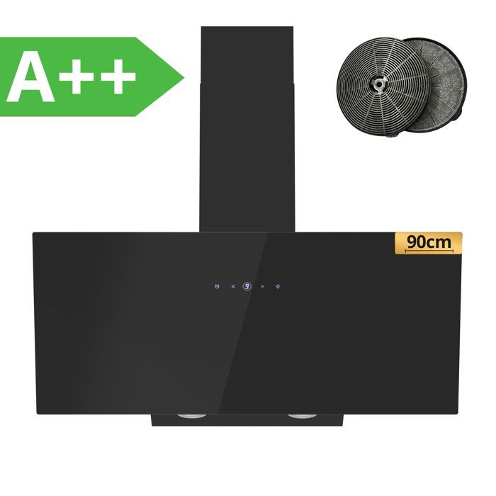 FIREGAS 90cm Cooker Hoods, Angled Kitchen Hood, 578m³/h High Suction Power, Extraction or Recirculation, A++