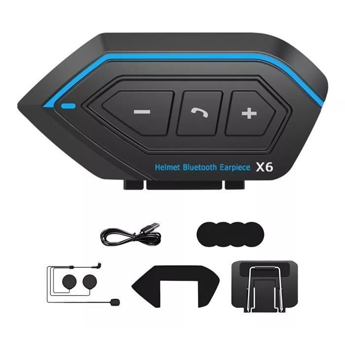 Intercomunicador Bluetooth 5.0 para motocicleta, kit de auriculares Bluetooth para intercomunicador de casco de motocicleta - Azul/Negro