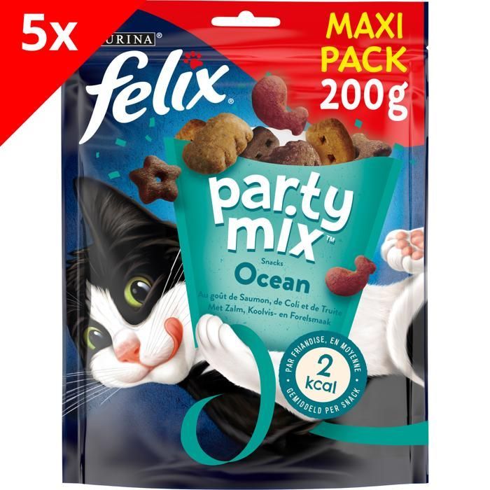 FELIX Party Mix Ocean Flavor: Salmon, Pollock, Trout - 5x200g - Cat Treats