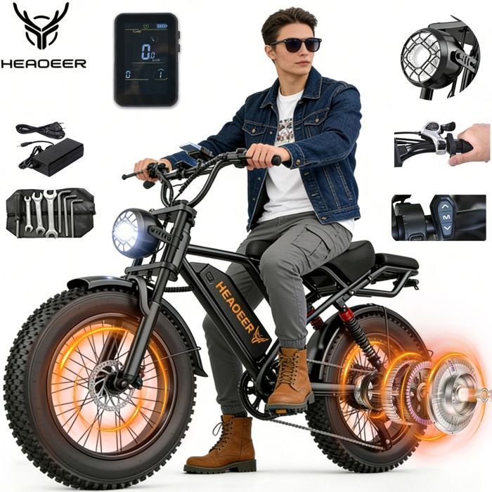 Vélo Électrique HEARDEER BK20 - Moteur 1000W, Batterie 48V 20Ah - Autonomie80km, Freins Disque, Vitesse MAX 50km/h
