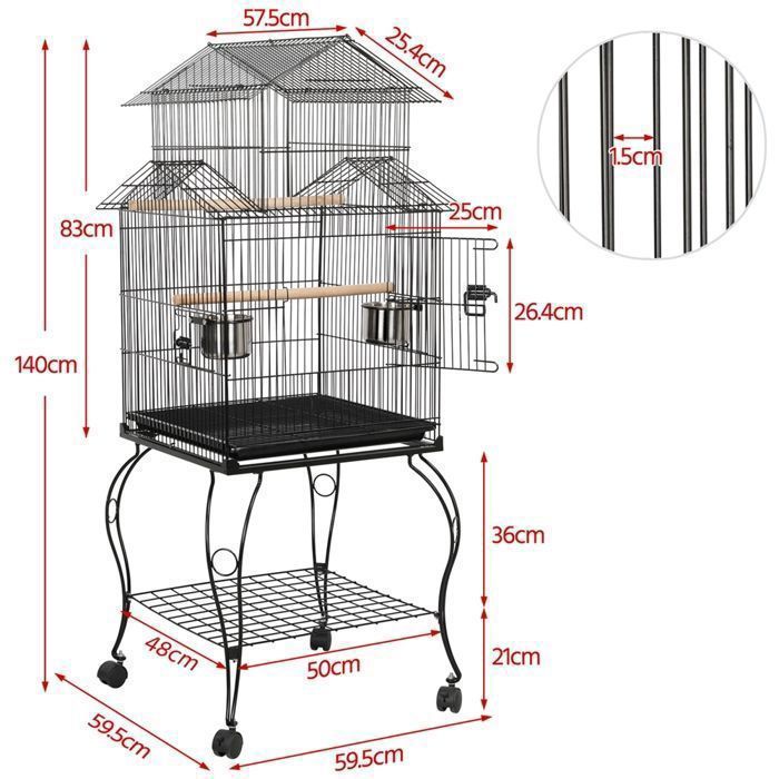 Yaheetech Cage oiseaux sur Roulettes Perruche Perroquet Canari Calopsitte Conure Pinson Inséparable Exterieur 59 x 59 x 139,5 cm
