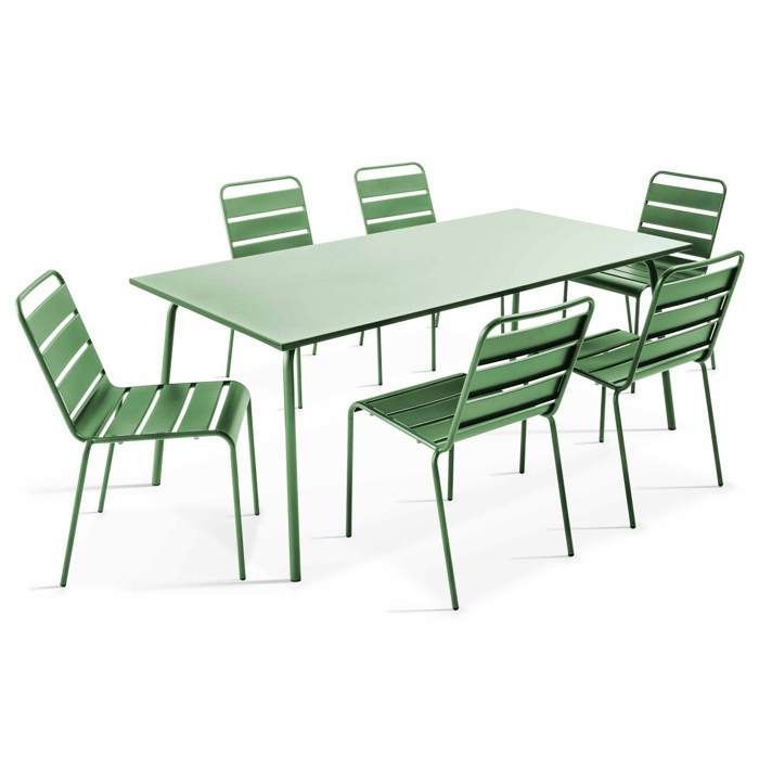 Mesa de jardín Palavas de metal verde cactus con 6 sillas, Oviala