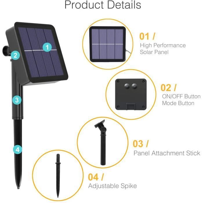 Guirlande Lumineuse - Solaire - 20m - 200 LED - Étanche - 8 Modes - Multicolore
