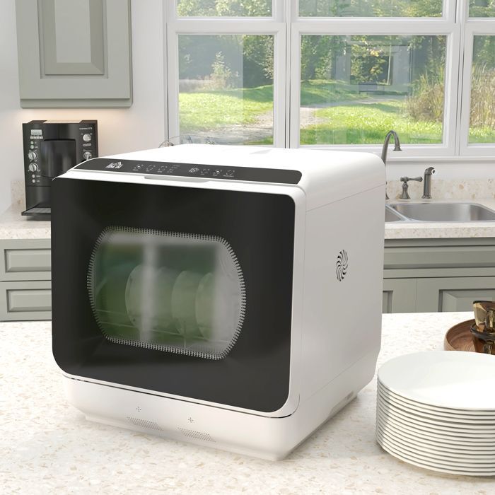 Mini lave-vaisselle - HOMCOM - 4 couverts, 5 programmes, réservoir d'eau 6L - commande tactile - affichage LED - blanc