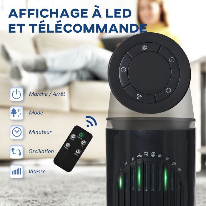 Ventilador de torre - HOMCOM - silencioso - 45 W - 3 modos, 3 velocidades, mando a distancia, oscilación de 70° y temporizador - 77 cm de alto - gris