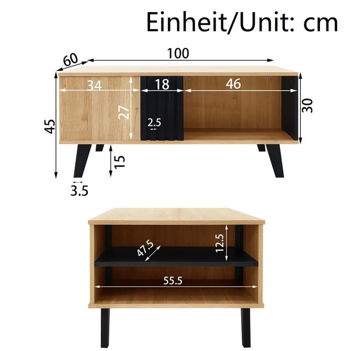 ELVMI Table Basse Fonctionnelle avec Tiroir Latéral, Rangement Intégré, Structure Solide - Naturel, 100x60x45 cm