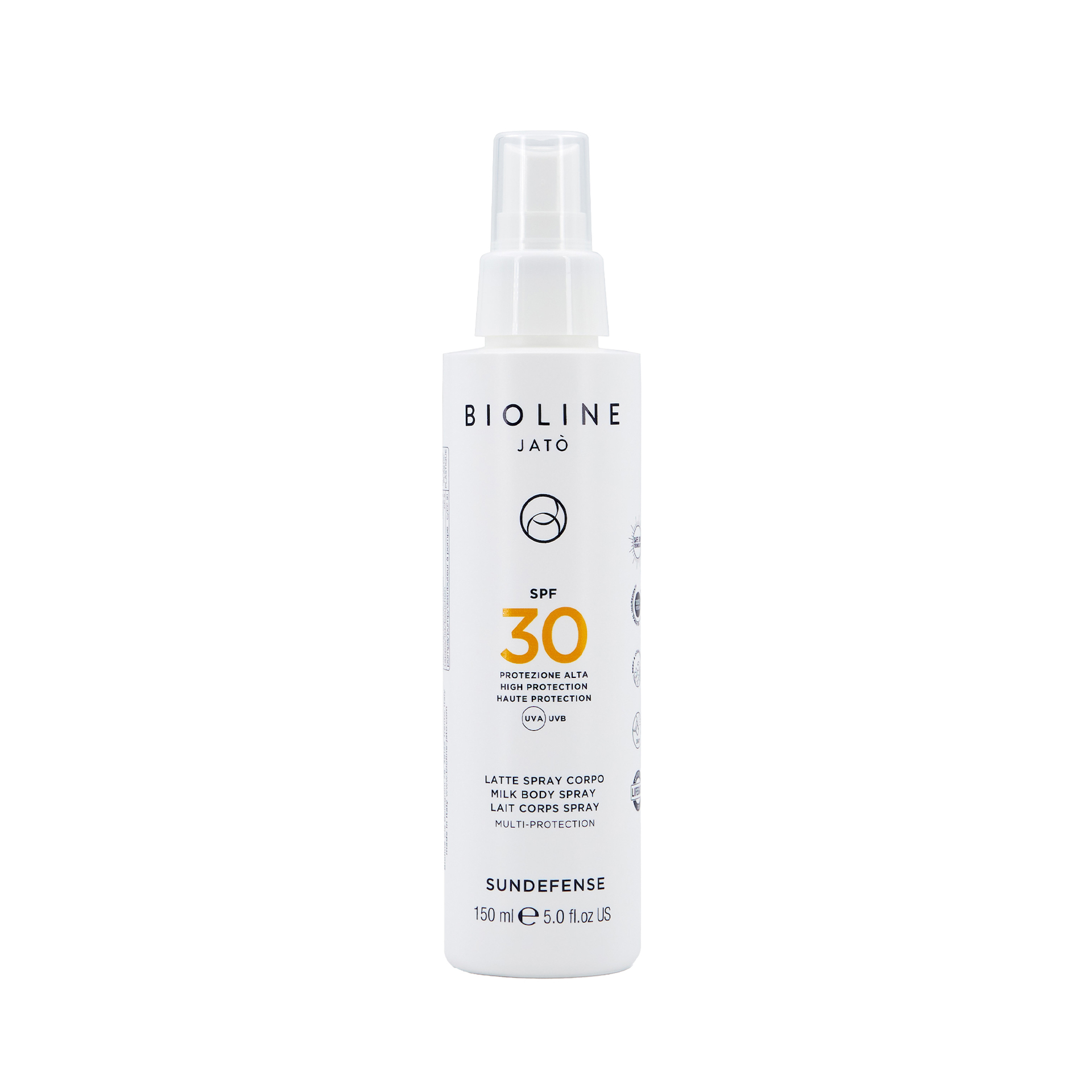 Mlijeko za tijelo u spreju s visokom zaštitom, višestruka zaštita SPF30 150 ml - Bioline Jatò