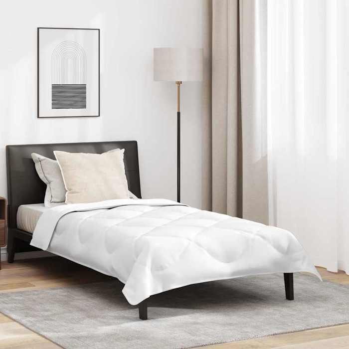 vidaXL Juego de edredón para todas las estaciones con almohada, 2 piezas, microfibra blanca, ropa de cama de lujo, diseño rectangular moderno, 3376499