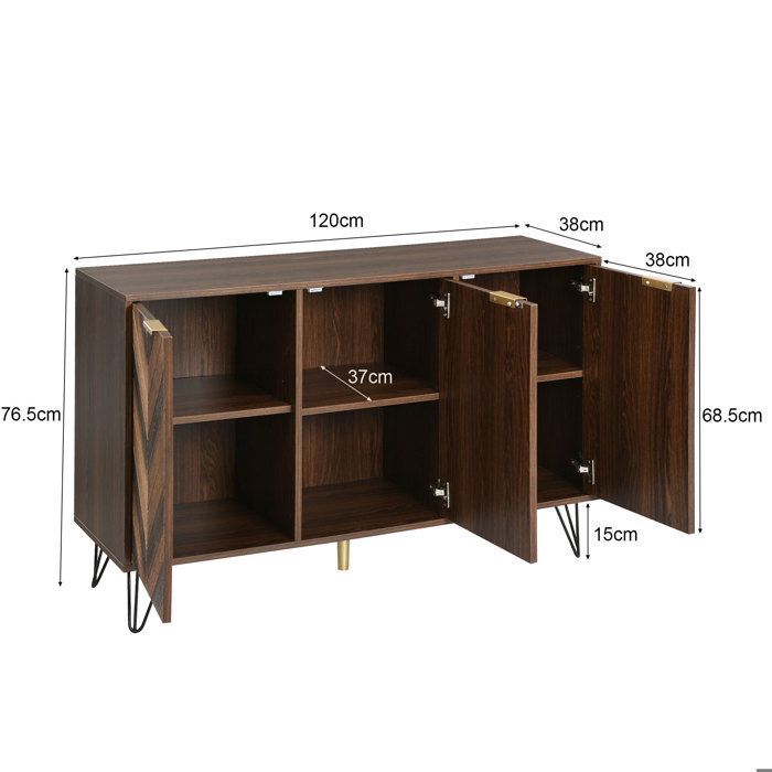 Buffet Salon 3 portes - Armoire de rangement en bois massif - Commode Moderne Meuble d'entrée Etagère - 120x76,5x38cm - Bois+Noir
