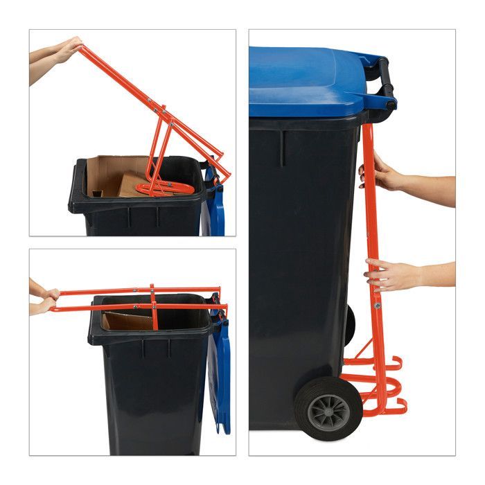 Relaxdays Waste Compactor, for bin, rubbish crusher, non-recyclable, 41x35x95cm, plastic, manual, steel, red