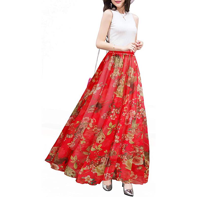 Jupe longue d'été en mousseline de soie à imprimé floral, style cache-cœur, pour femme