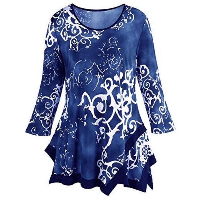 Blouse Femme Col Rond Imprimé Manches Longues Pull Ourlet Assortiment Top Grande Taille 5XLVêtements Blusas De Mujer2