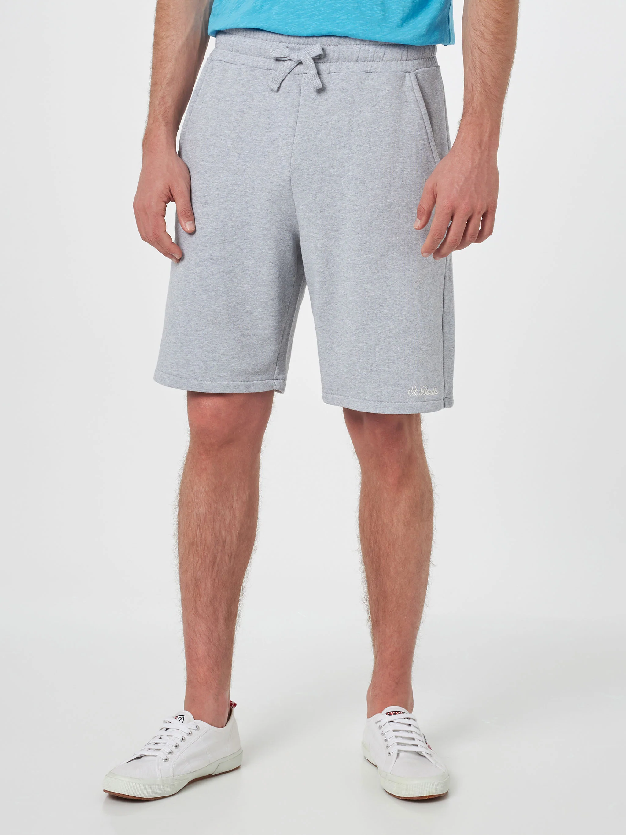 Randle Bermudashorts voor heren in grijs gemêleerd katoenfleece