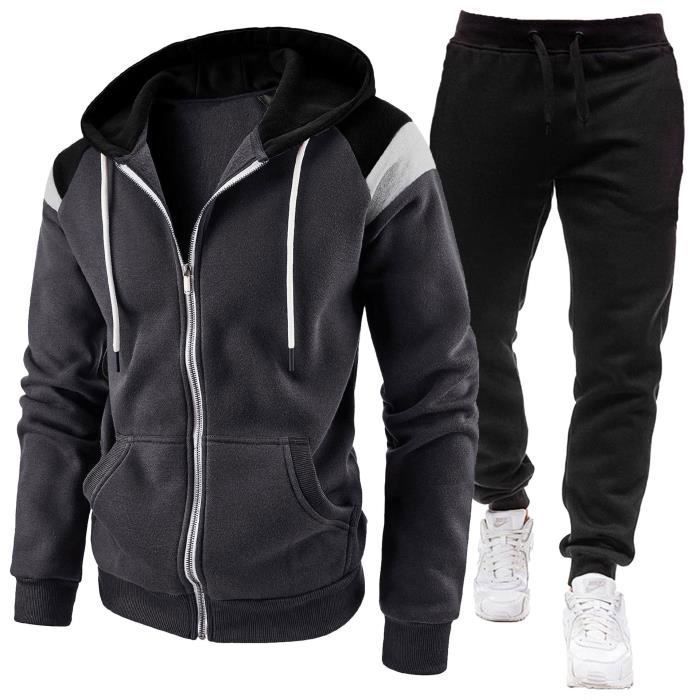 Men's Tracksuit, Men's Tracksuit Set with Hoodie and Drawstring Jogging Pants - Dark Grey