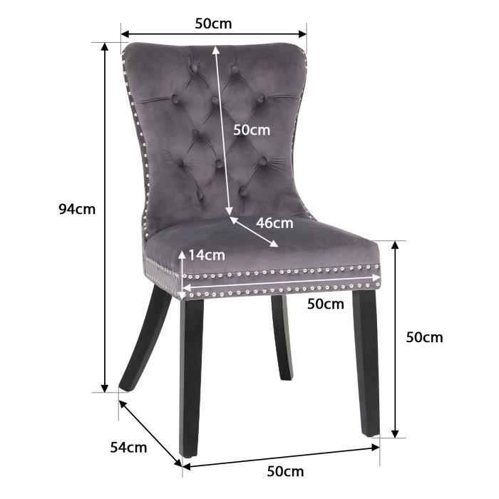 Lot de 8 Chaises de Salle à Manger en Velours Gris - Style Scandinave - Pieds en Bois Massif Noir - 91x50x54cm