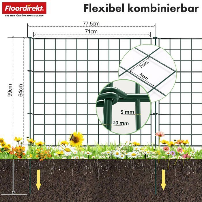 5 x Trellis + 6 posts, metal fencing to assemble, Green