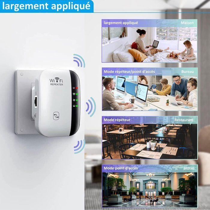 WiFi-repeater, WiFi- en 2,4 GHz-netwerk, 300 Mbps, repeatermodus/AP-modus, WPS-toegangspunt compatibel met routers en apparaten (wit)