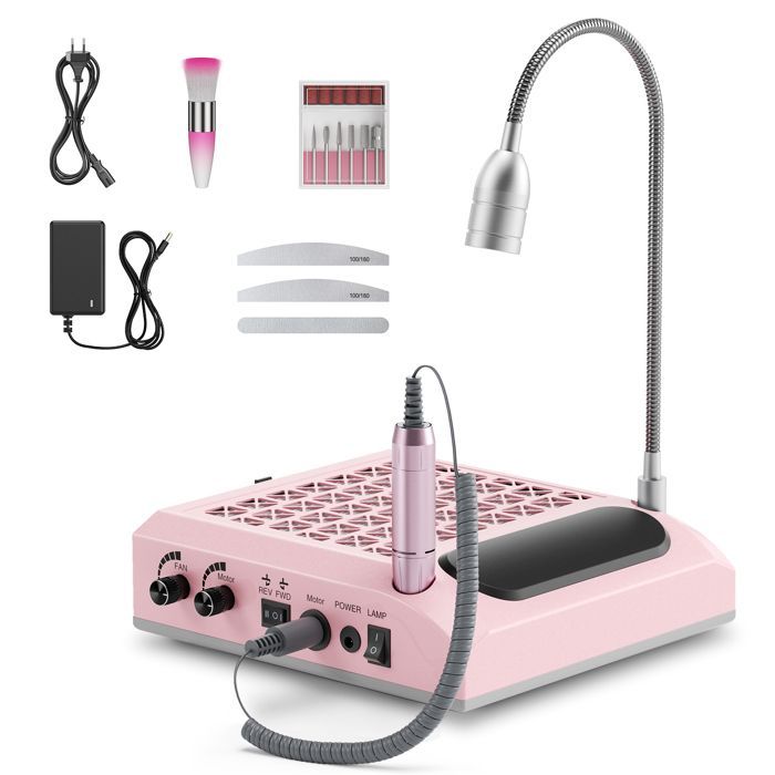 4 en 1 Ponceuse à ongles électrique, 30000 tr/min aspirateur puissant 80 W, lumière LED rotative 6 W, silencieuse, avec 3 limes