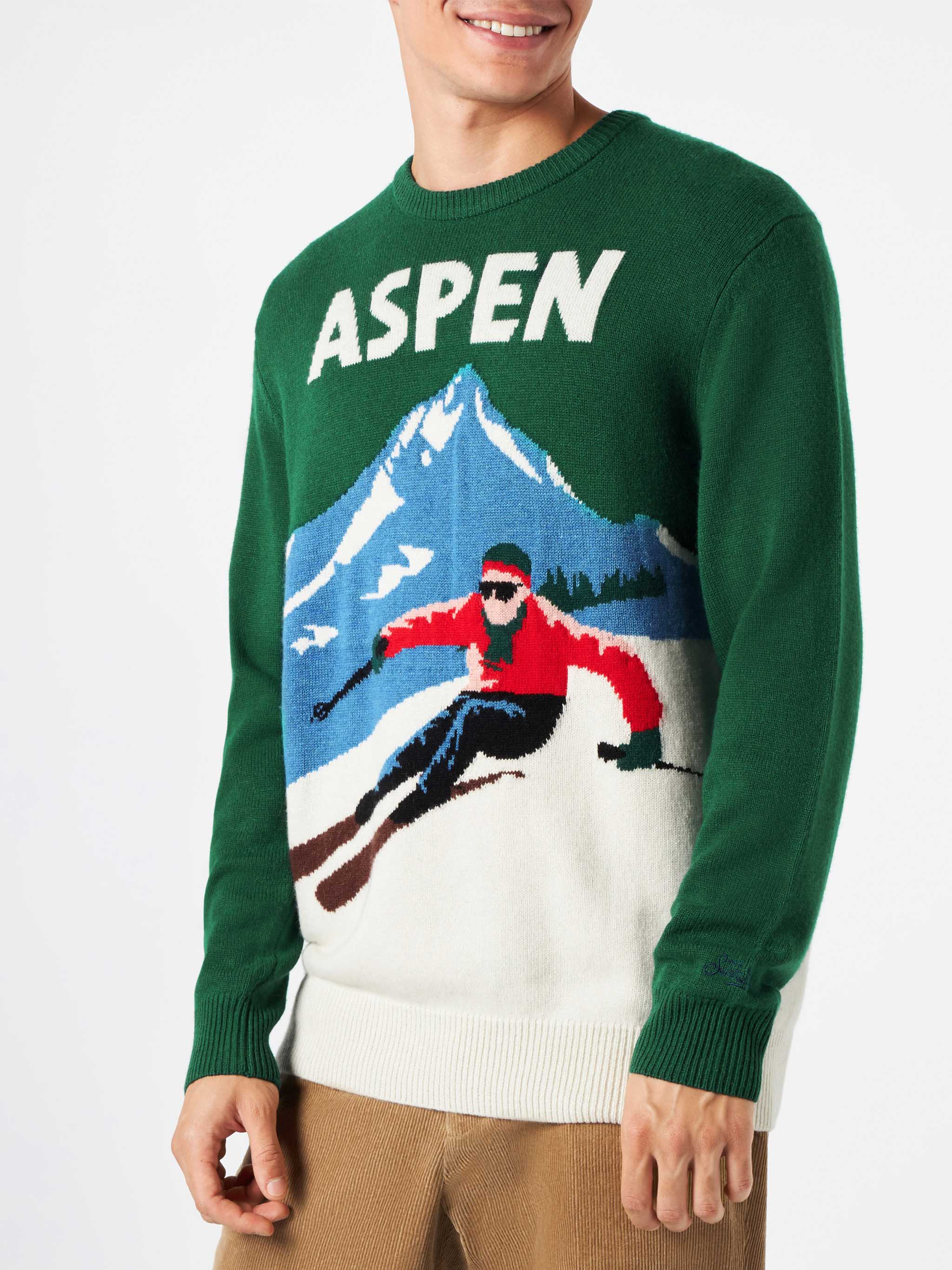 Aspen Vintage Ansichtkaart Print Heren Trui