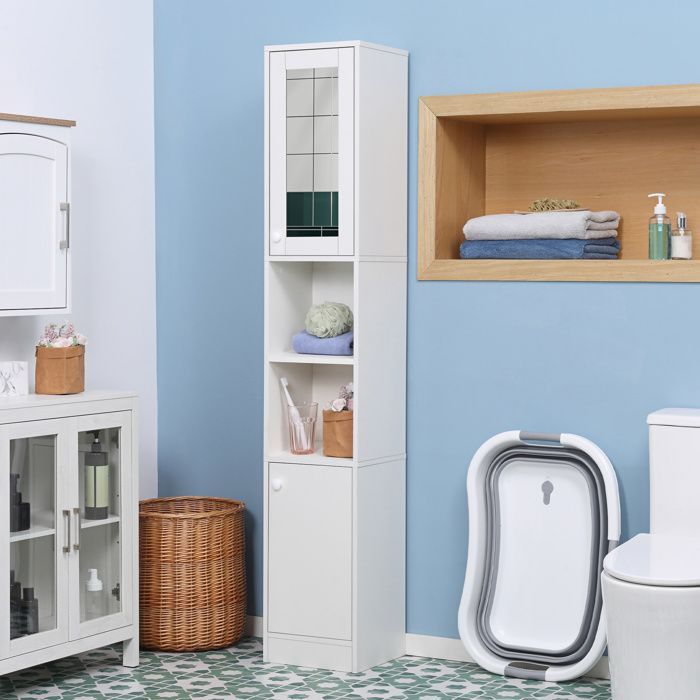 kleankin - Meuble colonne de salle de bain - Panneaux de particules - 30x28x170cm - Blanc