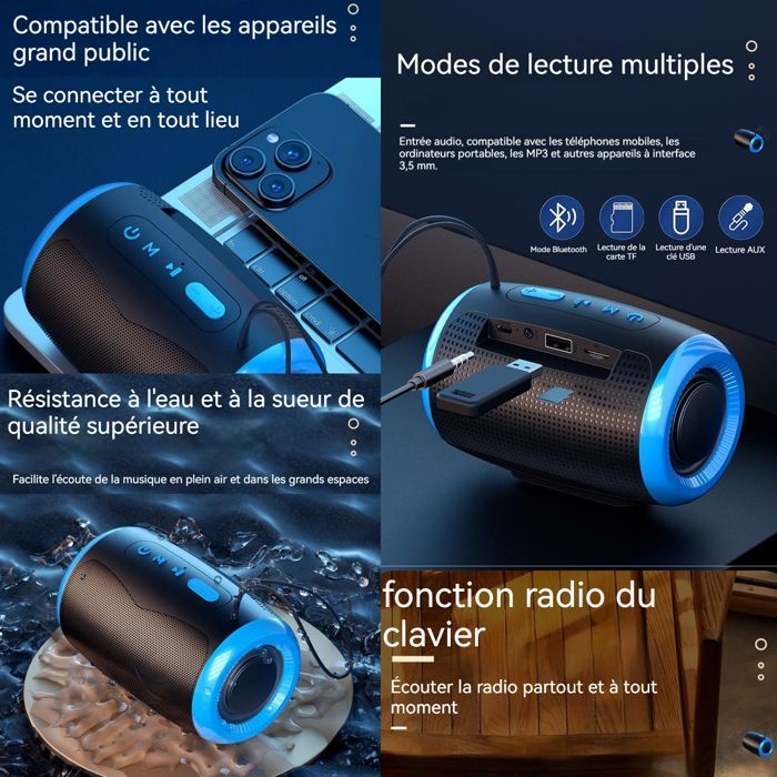 Altavoz Bluetooth inalámbrico LCC® KAI 2 con diseño de cápsula, compatible con smartphones/tabletas y reproductores de MP3, incluyendo iPhone - Negro