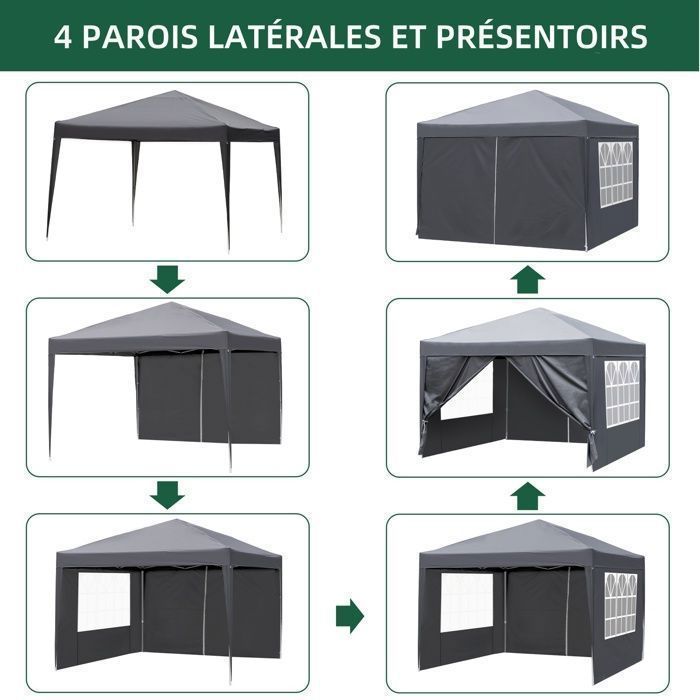 Cenador de jardín, carpa de recepción, carpa para eventos - 3x3m, con 4 bolsas de lastre, carpa plegable, carpa de jardín