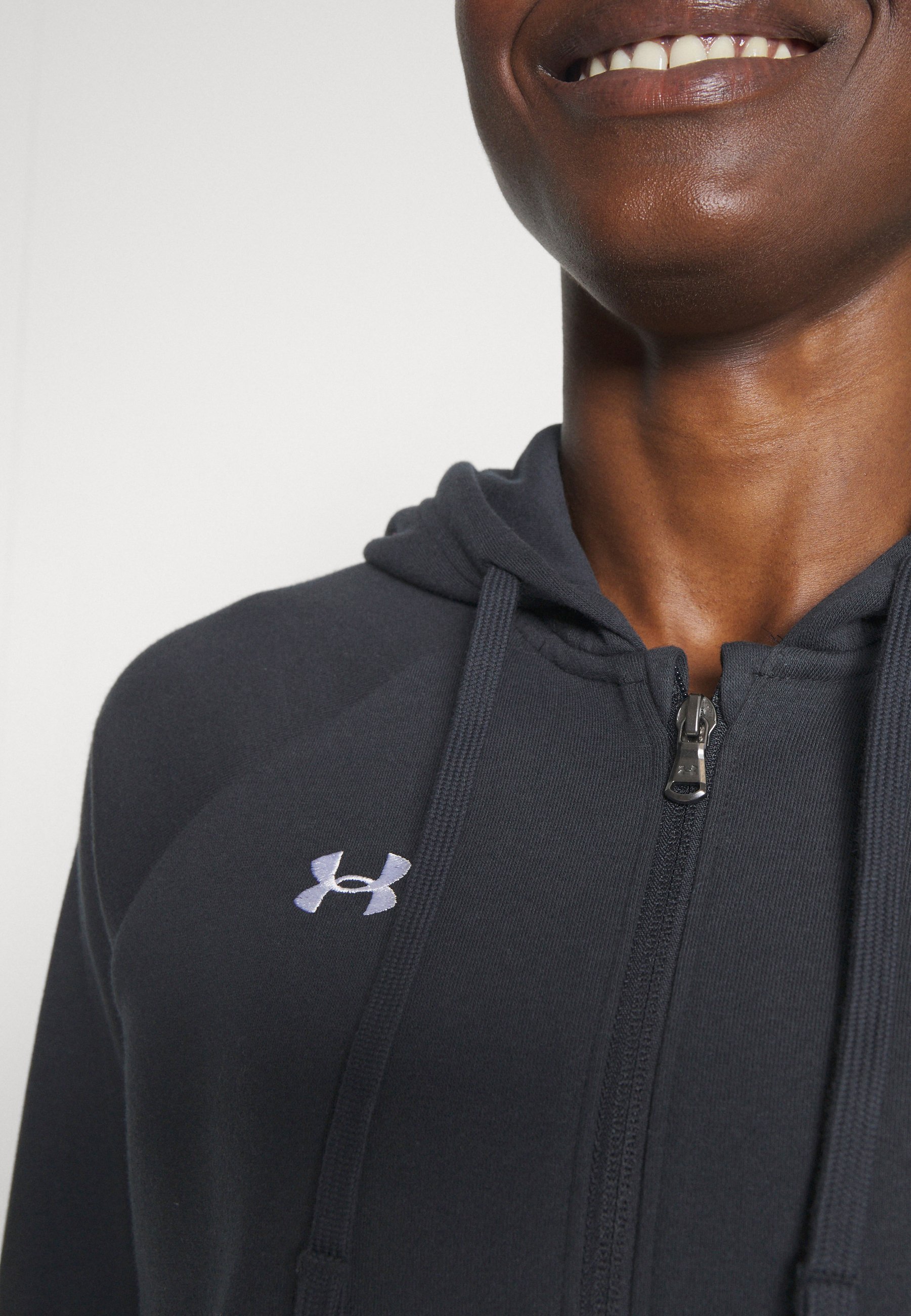 Under Armour RIVAL FLEECE - Sweatshirt met rits - zwart/wit