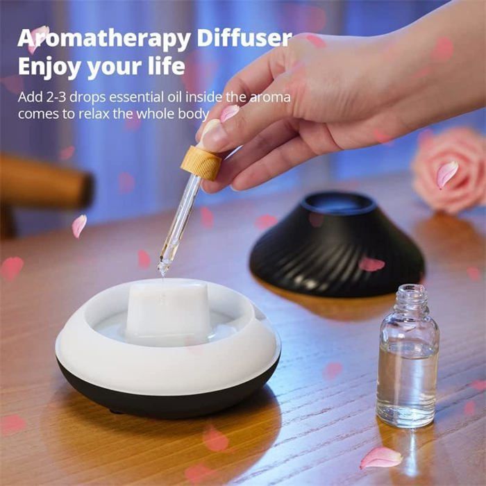 Aromatherapy essential oil diffuser, indoor humidifier, USB plug, 7 flame colors, black