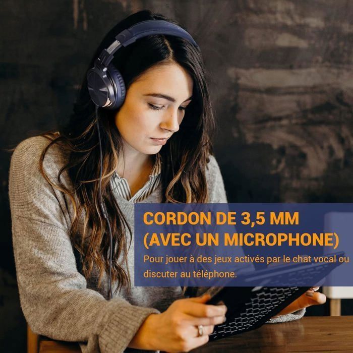 Auriculares para DJ OneOdio Pro10, auriculares profesionales con cable para estudio de audio con micrófono, auriculares de monitorización, graves potentes, plegables, azul oscuro.