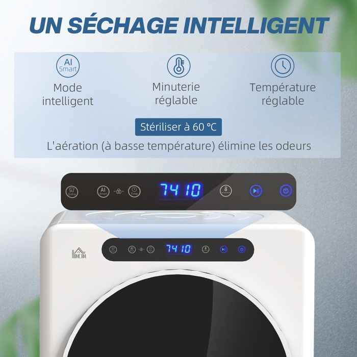 Sèche linge à évacuation - HOMCOM - 1000 W 3 Kg - 6 modes de séchage, minuterie - acier inoxydable - 49 x 43 x 61 cm - blanc