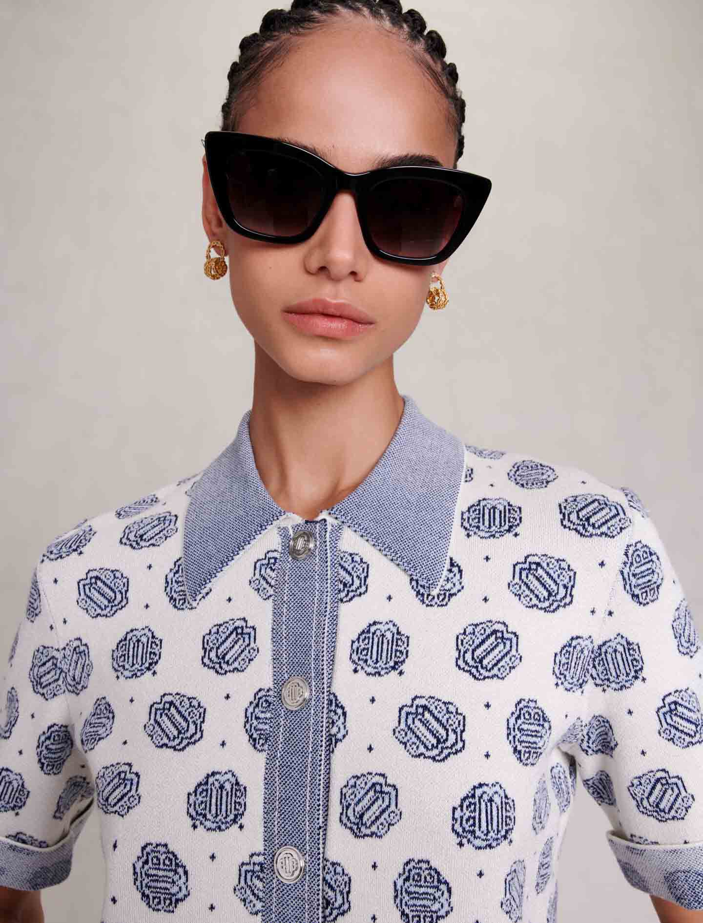 Cardigan jacquard Monogram-Monogramme Clover écru/bleu