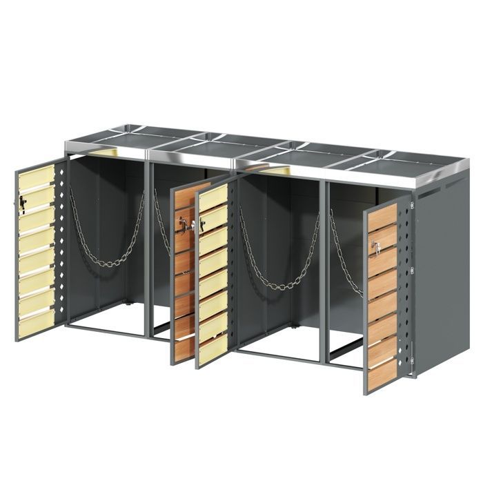 Tapa para contenedor cuádruple 132×80×124,5cm - Jardinera - Reciclable y con cerradura - Acero galvanizado y madera