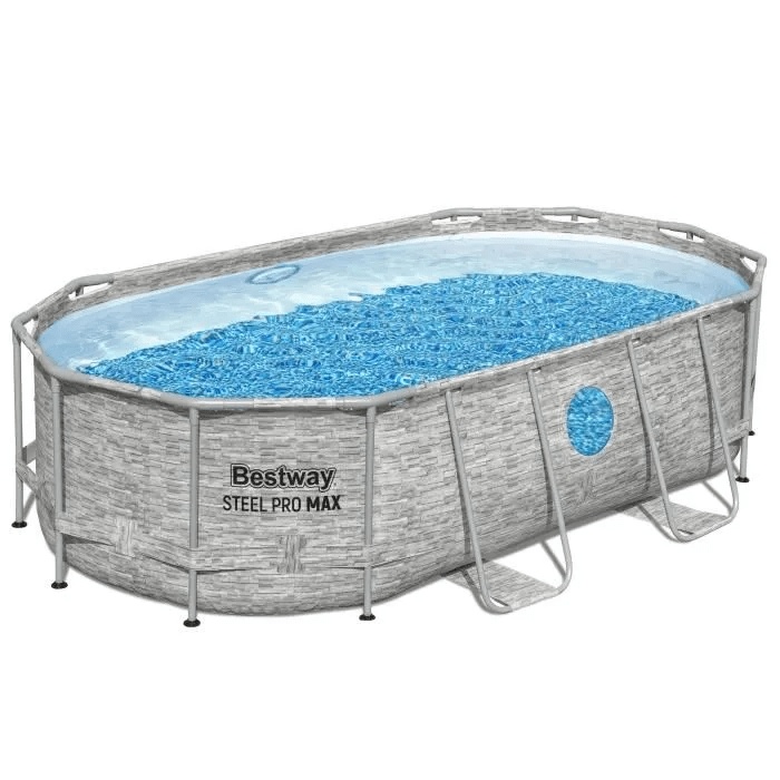 Kit Piscine hors sol tubulaire BESTWAY - Steel Pro MAX™- 427 x 250 x 100 cm - Ovale (Filtre à cartouche, échelle, bâche) + Skimmer