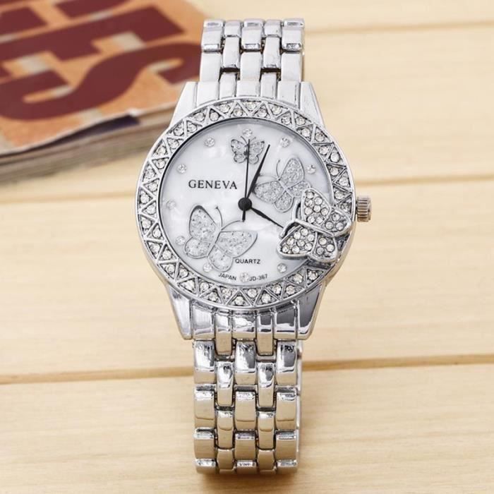 SHARPHY Montre Femme Strass marque de Luxe GENEVA papillon bracelet argenté , meilleurs cadeaux