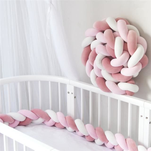 4M Tour de Lit Coussin Serpent Coussin Parc Bébé Tressé Pare-chocs Velours Protection Bébé,rose + blanc + rose foncé, A33