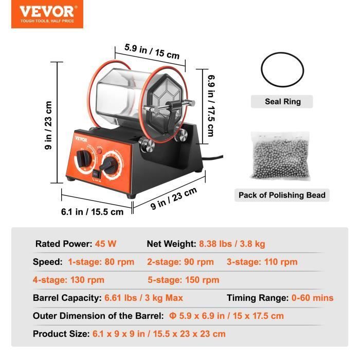 3kg Jewelry Polisher - VEVOR - Rotary Drum Polishing Machine for Jewelers