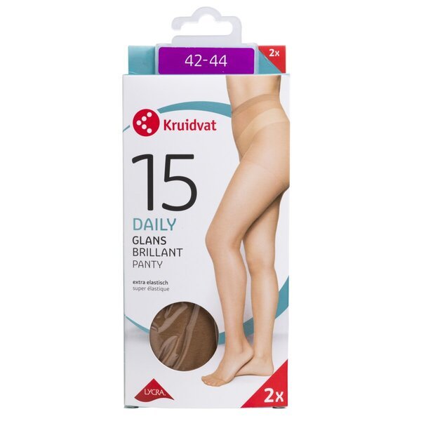 „Kruidvat Daily Gloss“ 15 denų pėdkelnės<br>smėlio spalvos, 42-44 dydis, 2 vnt.