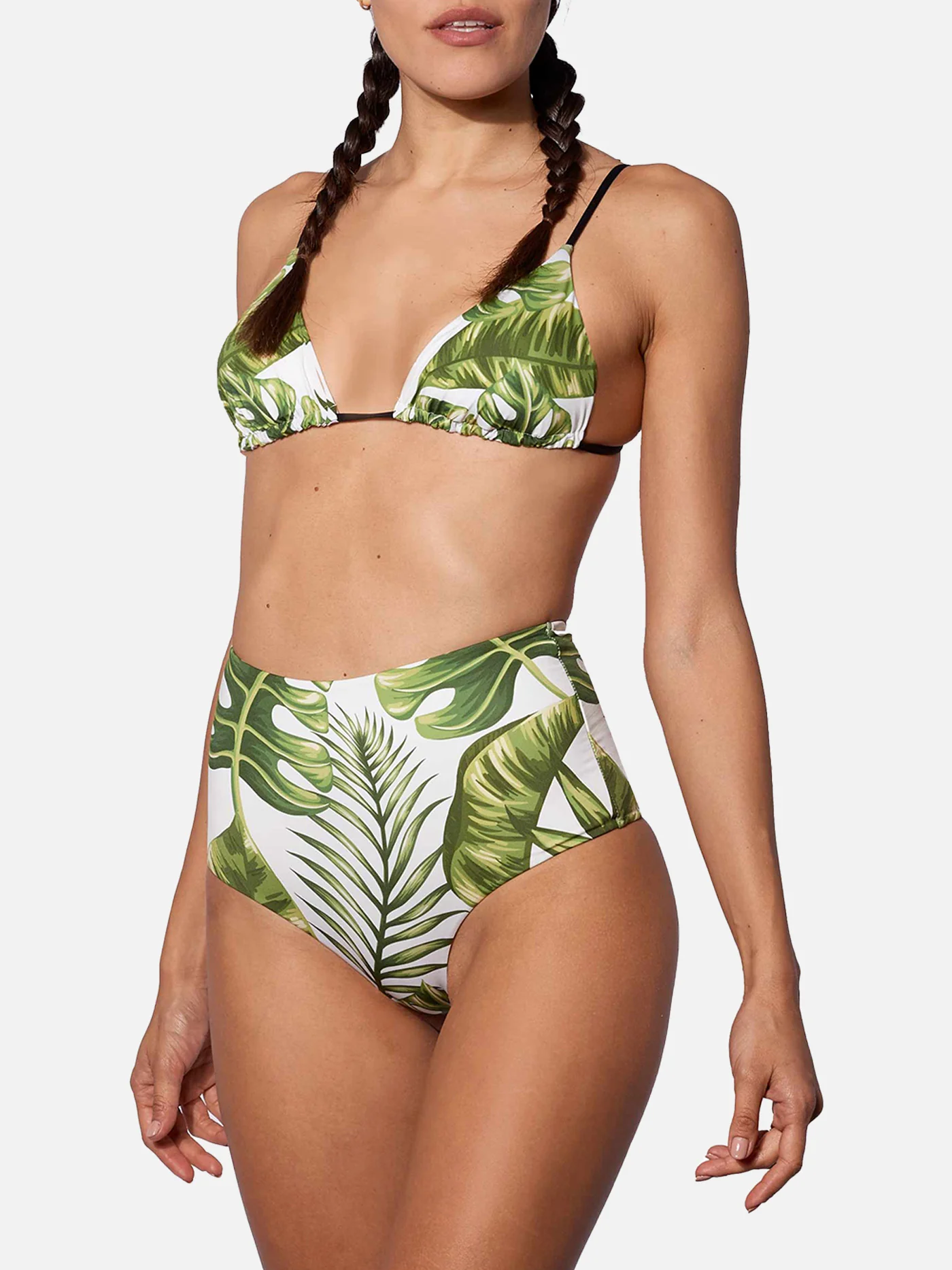Bikini triangle à imprimé feuilles tropicales géantes