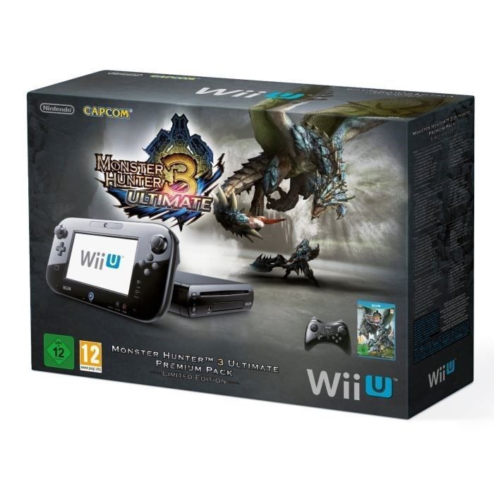 Consola Wii U Premium Edición Limitada Monster Hunter 3 Ultimate - Negra - 32 GB - Paquete
