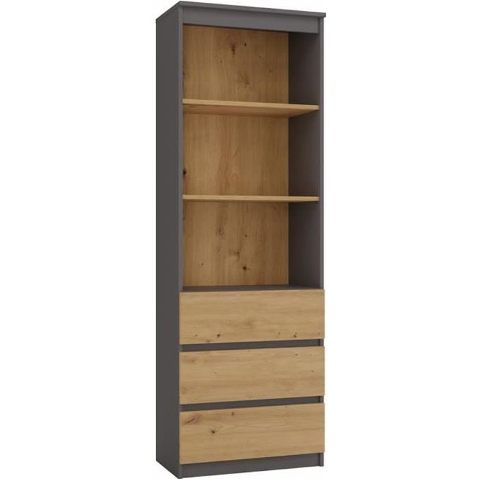 CATANIA - Librería con 3 cajones + 2 estantes - 180x60x35 cm - Mueble de almacenamiento - Estantería