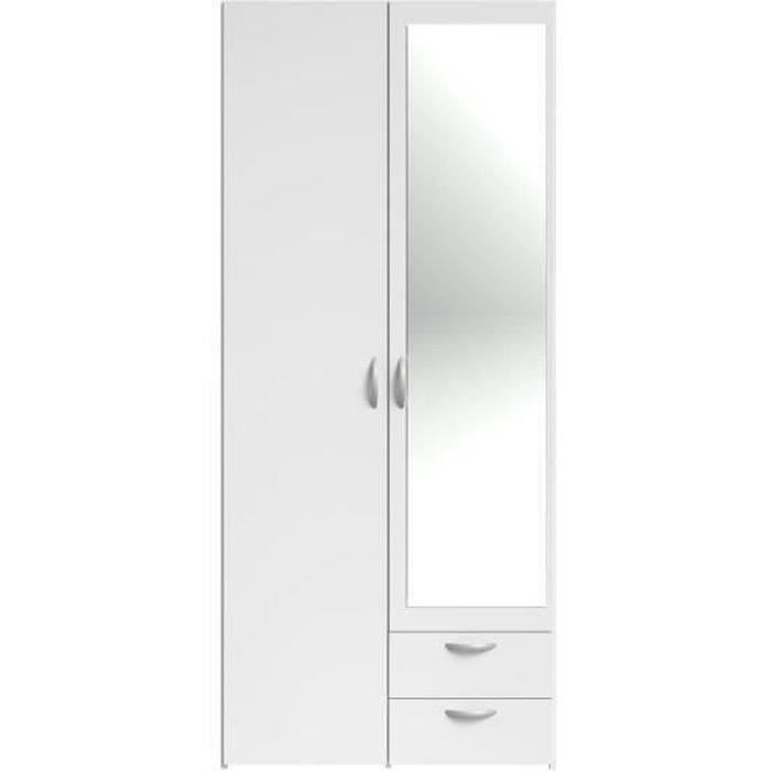 Armadio VARIA - Finitura bianca - 2 ante a battente + 1 specchio + 2 cassetti - L 81 x H 185 x P 51 cm - PARISET