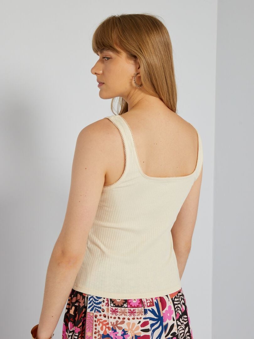 Camiseta sin mangas acanalada con botones - Color crudo
