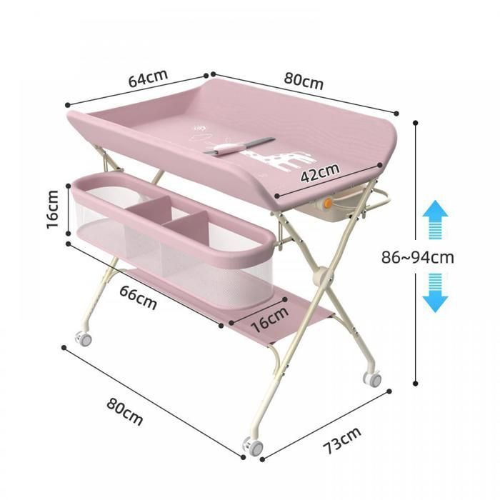 Cambiador plegable MIPAN - Cambiadores para bebés y recién nacidos - Altura ajustable - Con bolsa de almacenamiento - Rosa