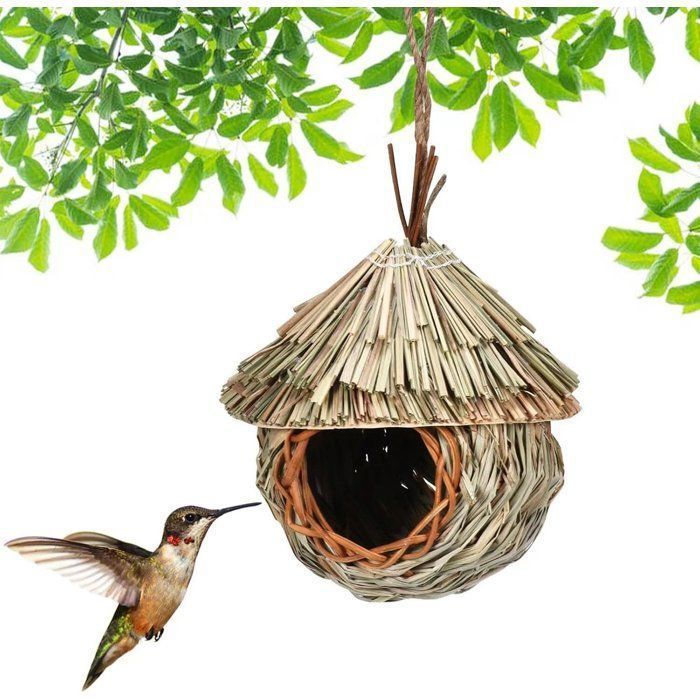 Nichoir à Oiseaux Exterieur Suspendre - Tissé à la Main - pour Les Petits Birds - 15×19cm