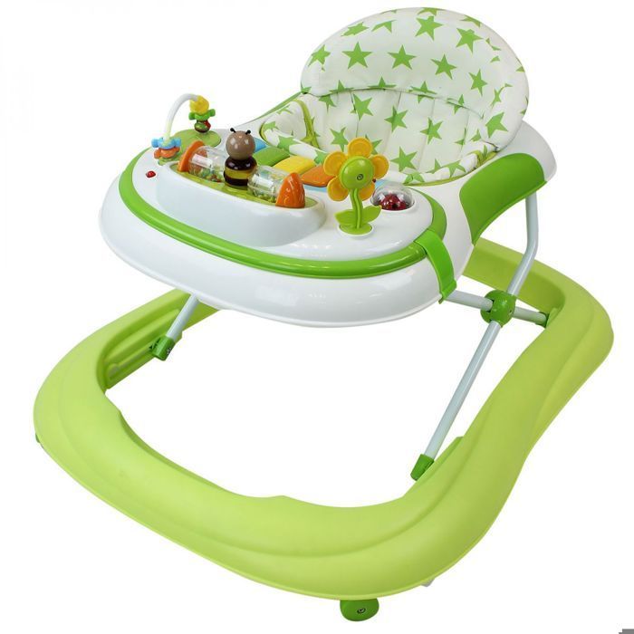 Trotteur bébé évolutif musical pliable réglable en hauteur - Vert - Monsieur Bébé